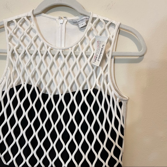 NWT Diane von Furstenberg Leonora Netted Two-Tone Dress Lattice Mesh Overlay - Picture 6 of 9